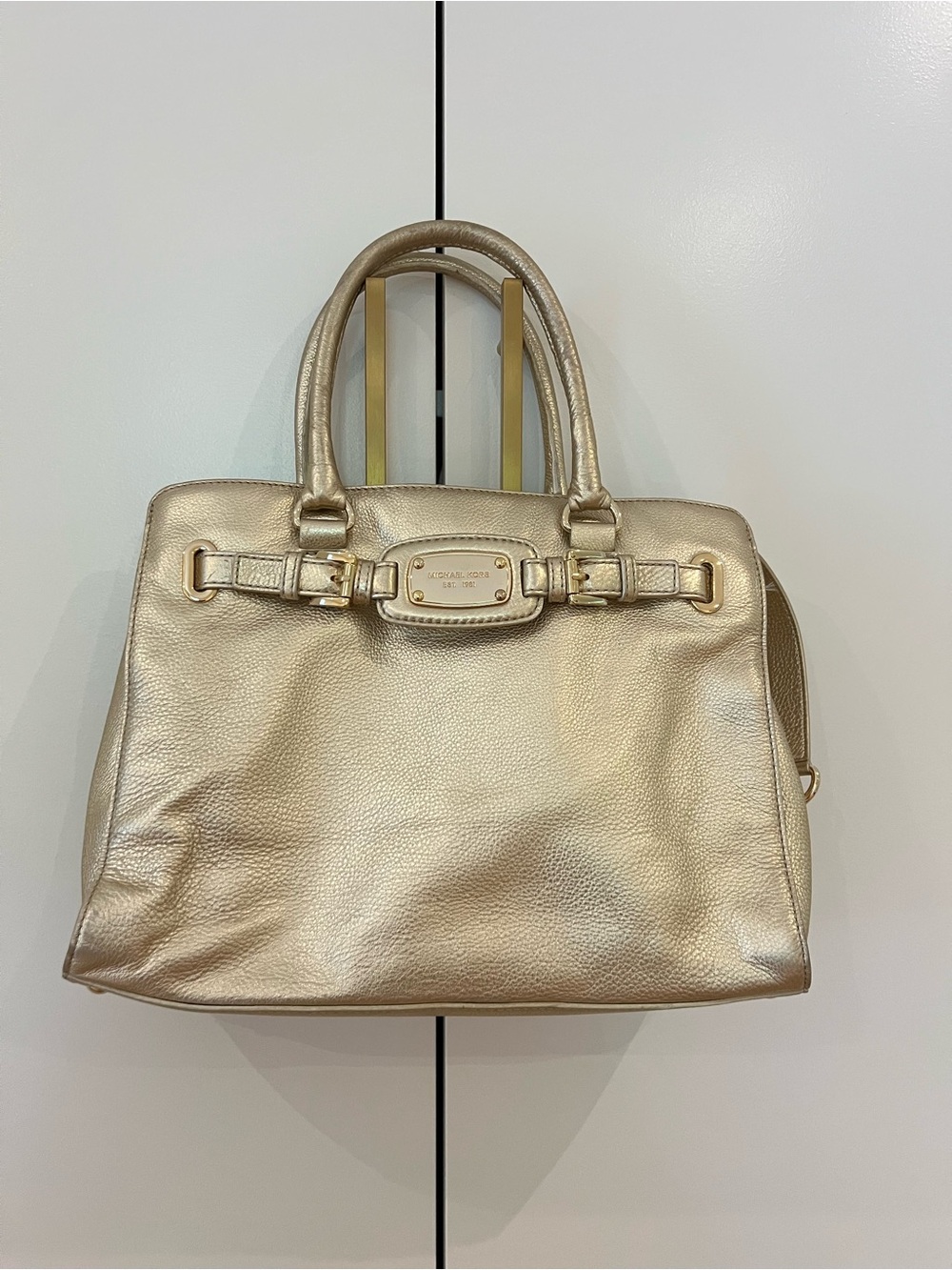 Michael Kors Metallic Gold Leather Satchel with Dual Top Handles